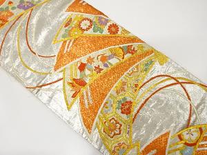 桧扇に鴛鴦・花模様織り出し　袋帯